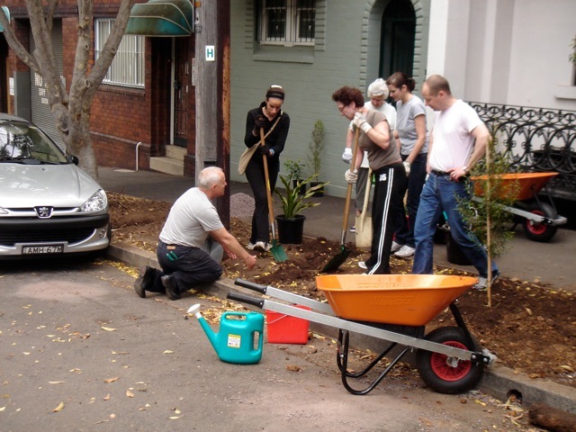 Chippendale residents planting edible gardens along the footpath